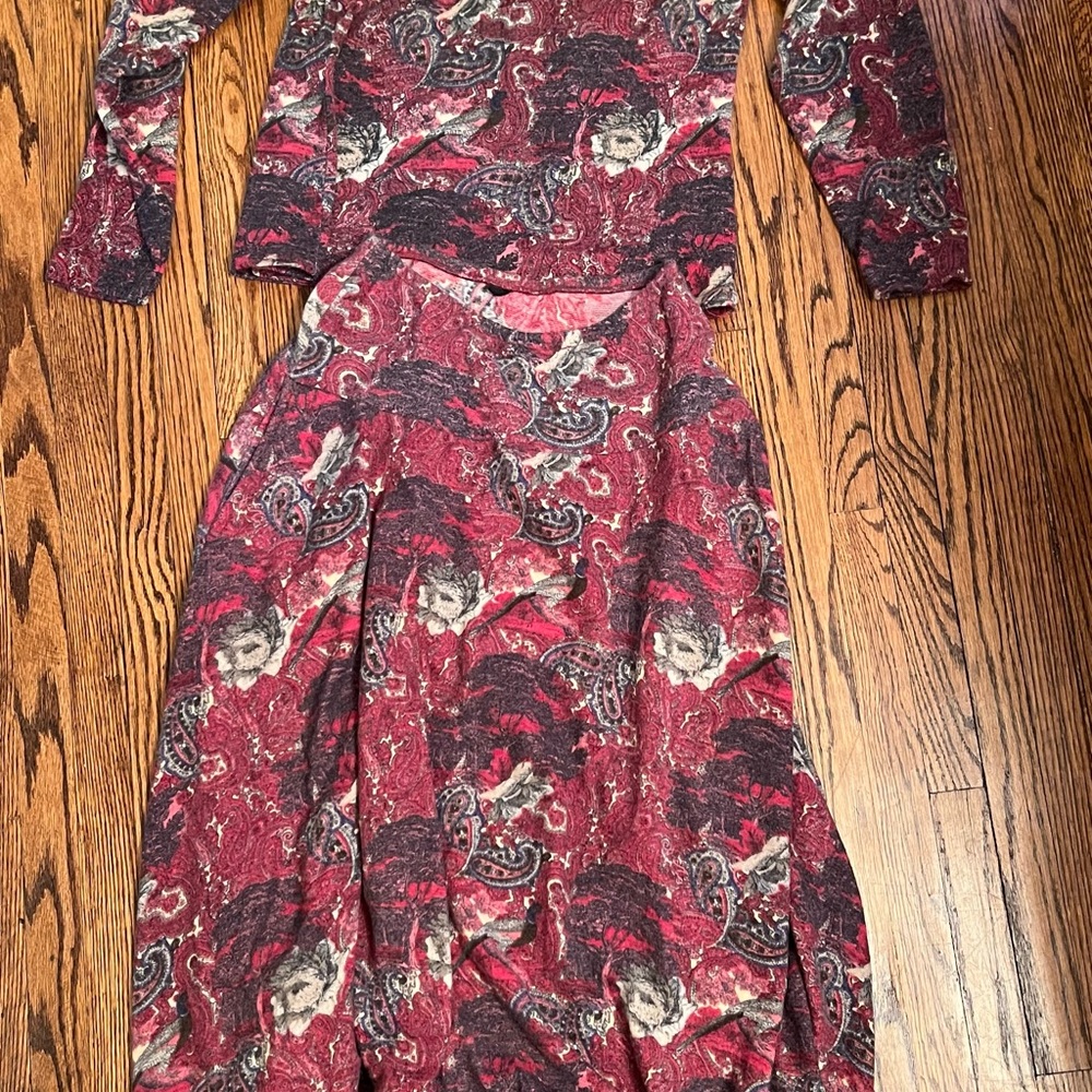 Women's Long Sleeve Burgundy Paisley Maxi Dress